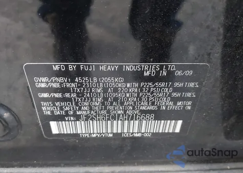 2010 Subaru Forester 2.5Xt Limited из США, поврежденный, VIN JF2SH6FC1AH716688